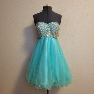 Dollar Aqua-Green Strapless Prom Dress Size Medium